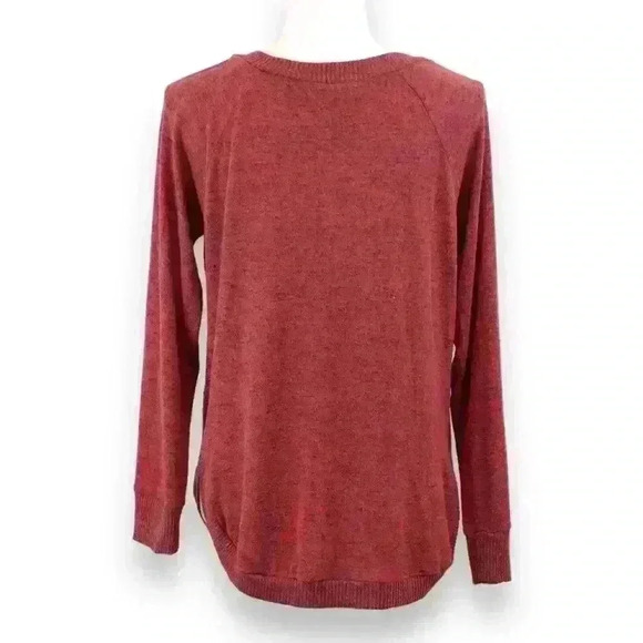 Derek Heart Red Black Heather Curved Hem V Neck Long Sleeve Sweater Size Large - Picture 3 of 8